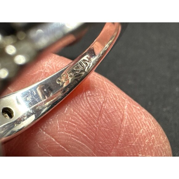 Sterling Silver Black & White Cubic Zirconia Halo Ring In Jewelry Box - Picture 11 of 12